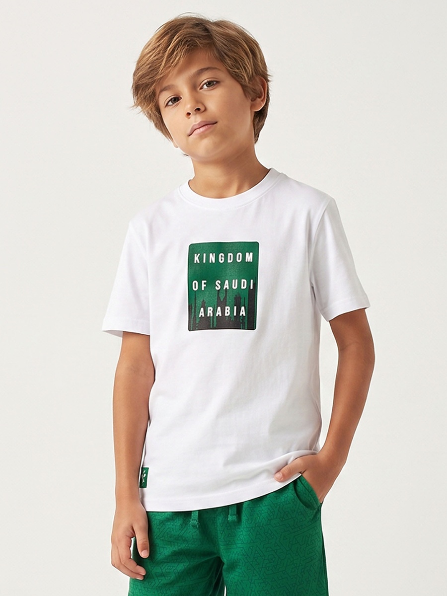 Crew Neck Short Sleeves T-Shirt with Typography Print