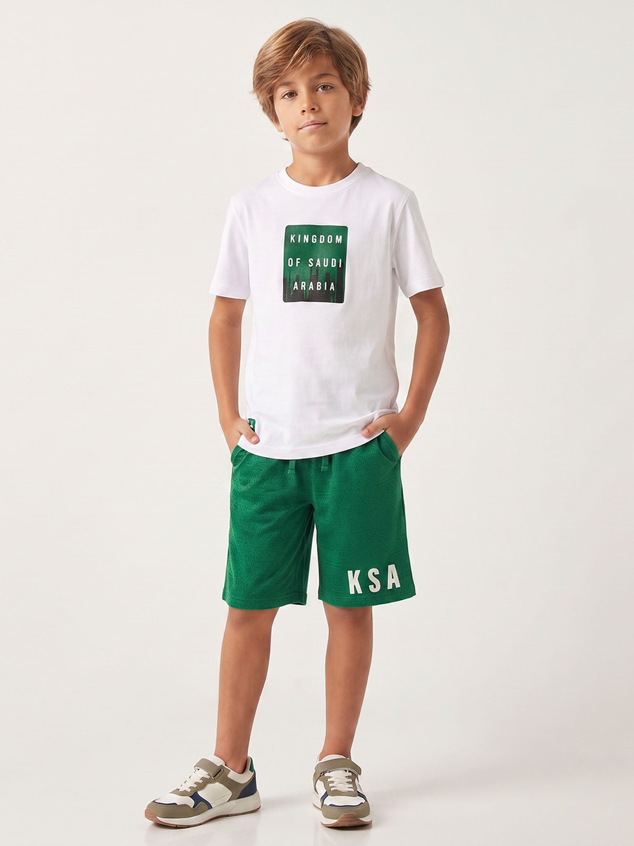 Crew Neck Short Sleeves T-Shirt with Typography Print