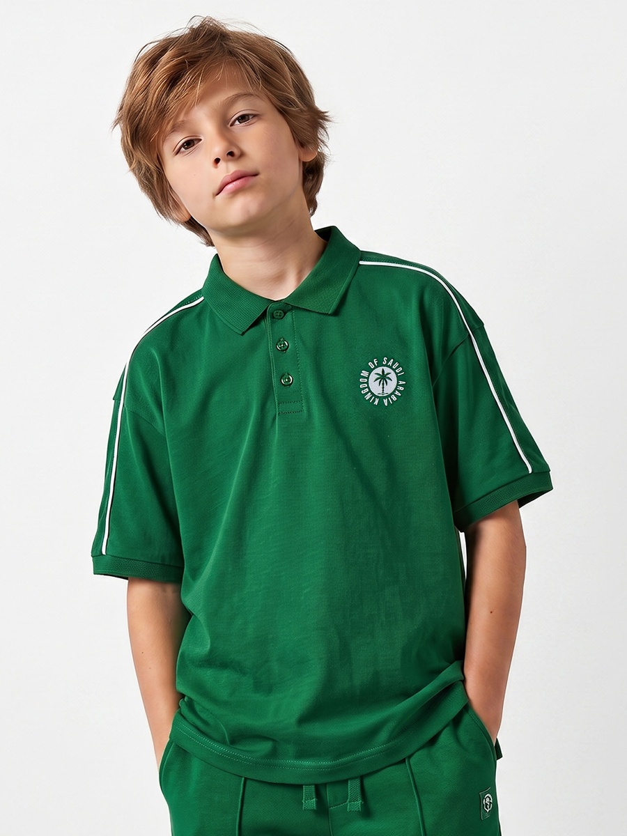 Polo Neck Short Sleeves T-Shirt with KSA National Day Print
