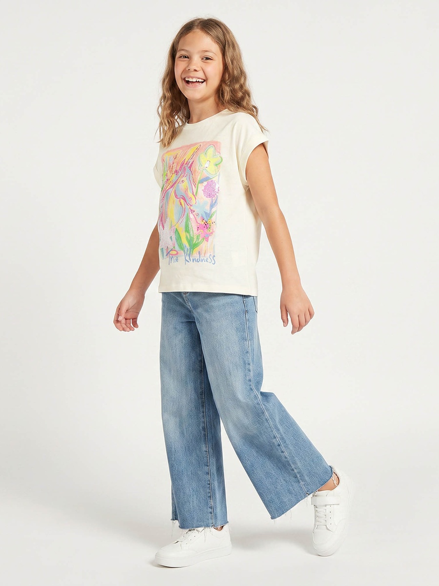 Crew Neck Short Sleeves T-Shirt with Unicorn Print