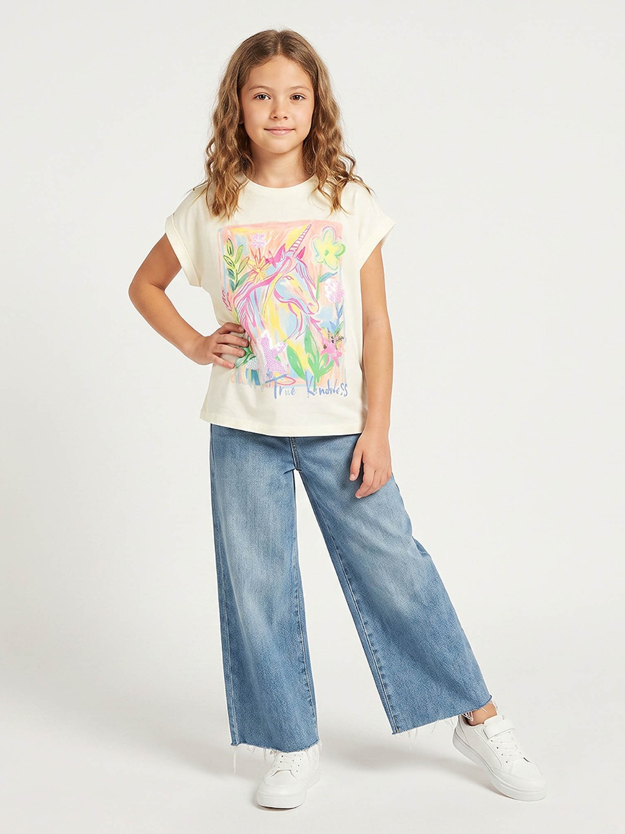 Crew Neck Short Sleeves T-Shirt with Unicorn Print