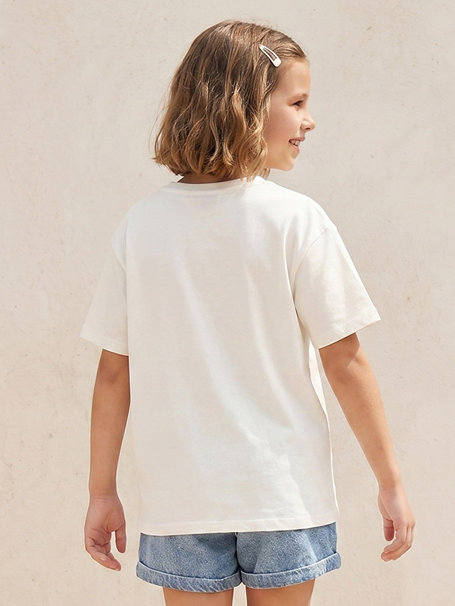 Round Neck Short Sleeves T-Shirt with Stitch Print