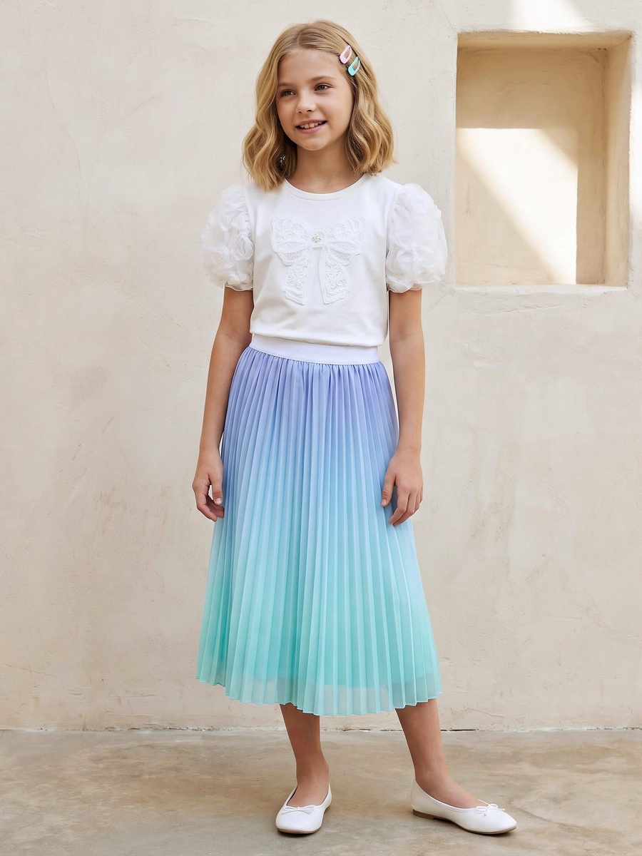 Crew Neck Short Sleeves Top with Bow Applique