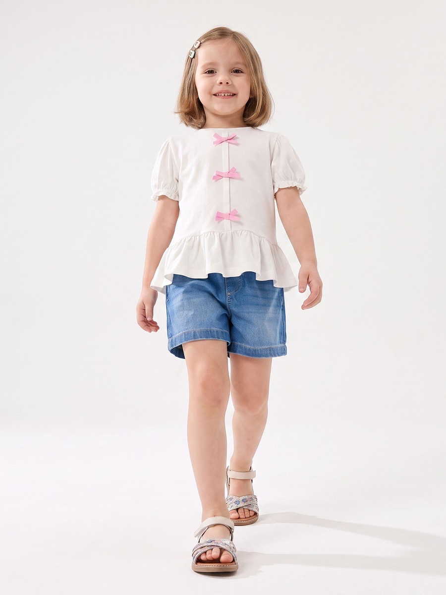 Crew Neck Short Sleeves Top with Bow Accent