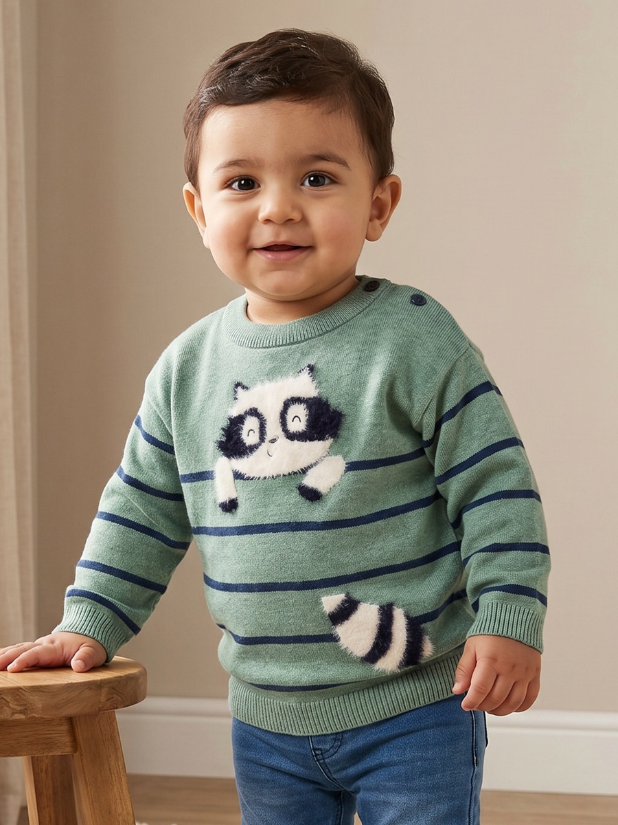 Crew Neck Sweater with Panda Applique