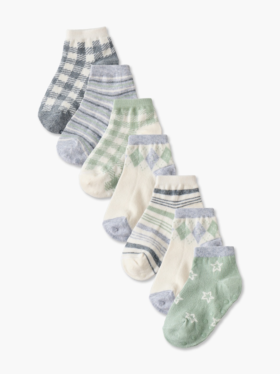Pack of 7 Baby Boys Socks with Grippers