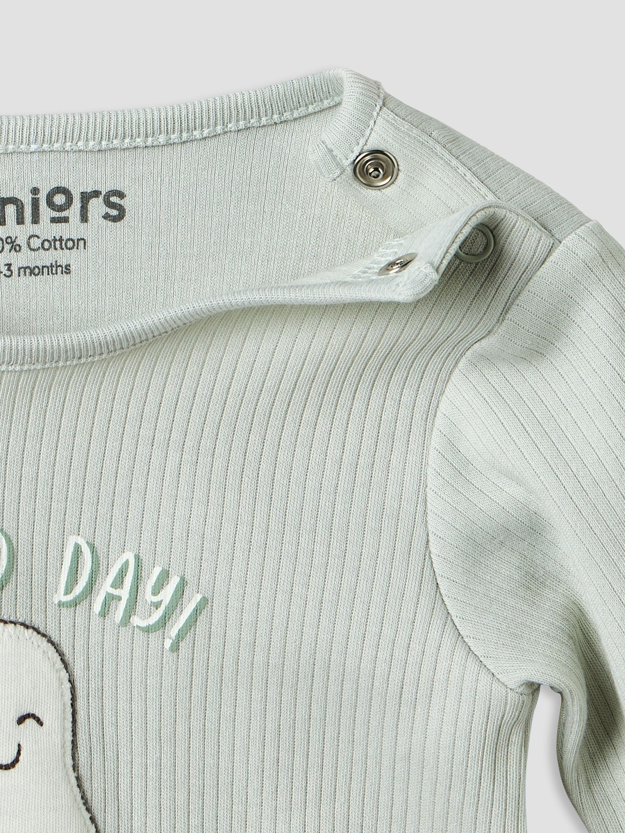 Cotton Round Neck Long Sleeves Sleepsuit with Avocado Applique