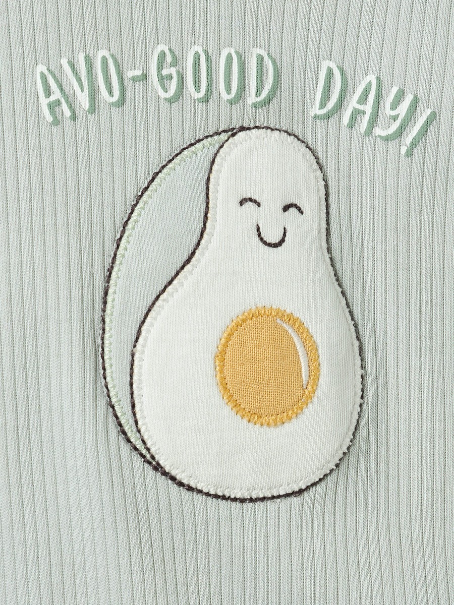 Cotton Round Neck Long Sleeves Sleepsuit with Avocado Applique