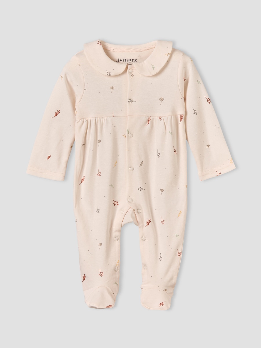 Cotton Collared Long Sleeves Sleepsuit with Botanical Print