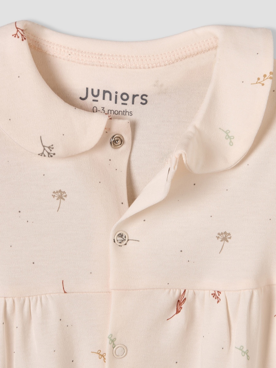 Cotton Collared Long Sleeves Sleepsuit with Botanical Print