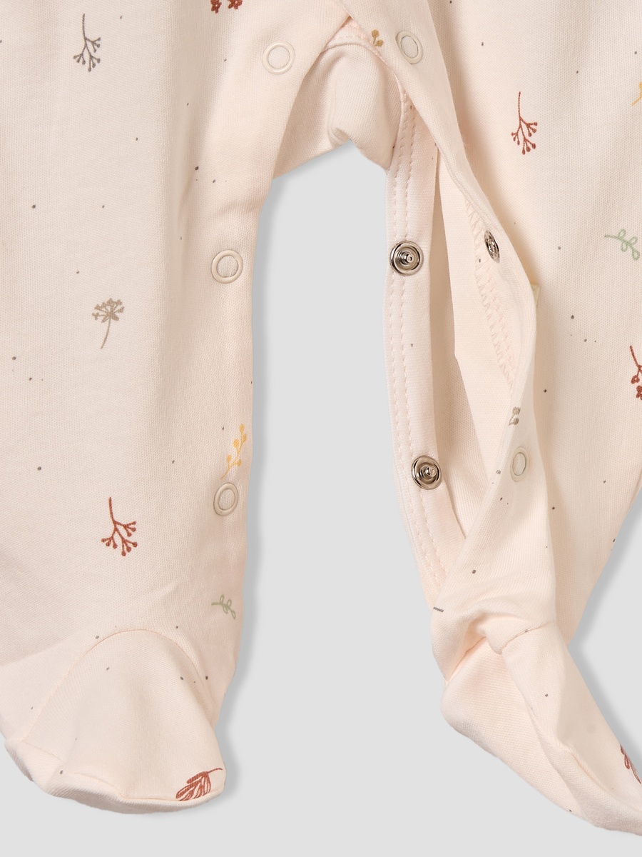 Cotton Collared Long Sleeves Sleepsuit with Botanical Print