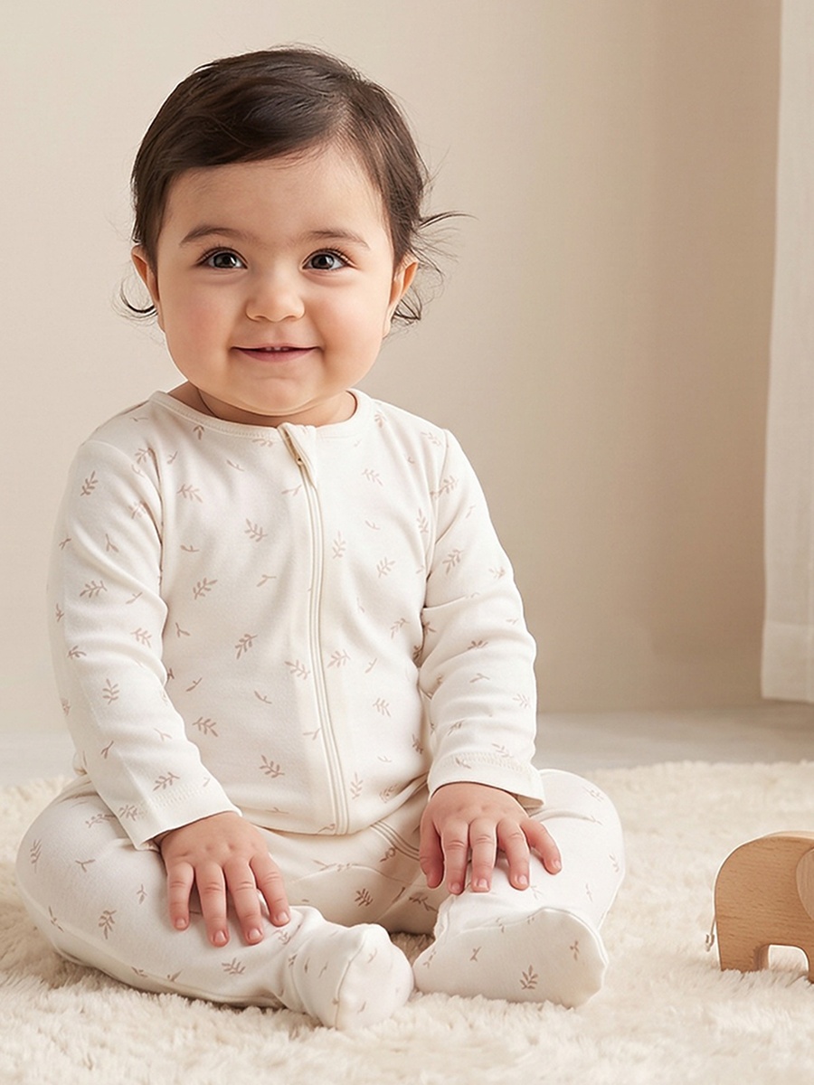 Pack of 5 Cotton Crew Neck Long Sleeves Sleepsuit with Zip Closure