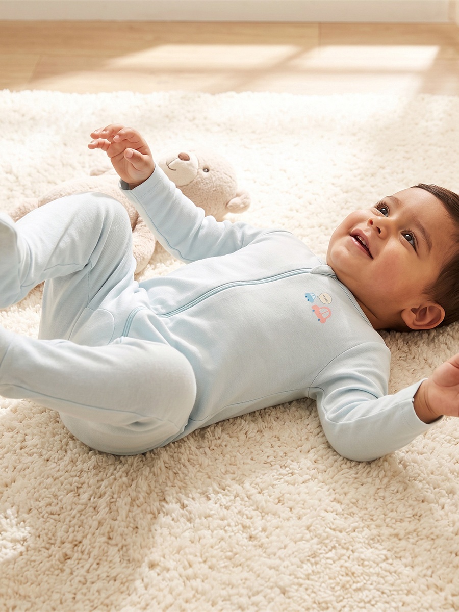Pack of 5 Cotton Round Neck Long Sleeves Sleepsuit with Vehicle Print