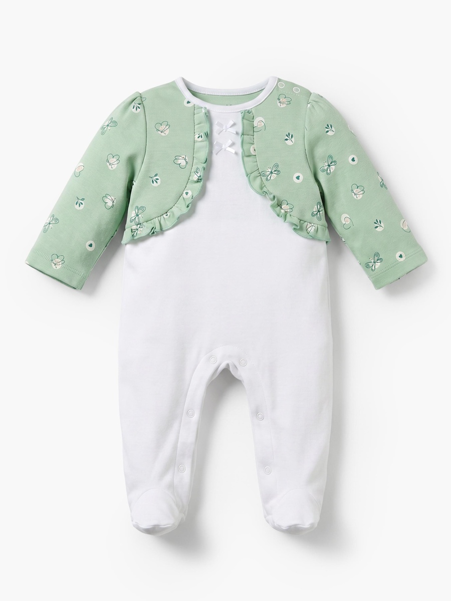 Cotton Round Neck Long Sleeves Sleepsuit with Bolero Overlay