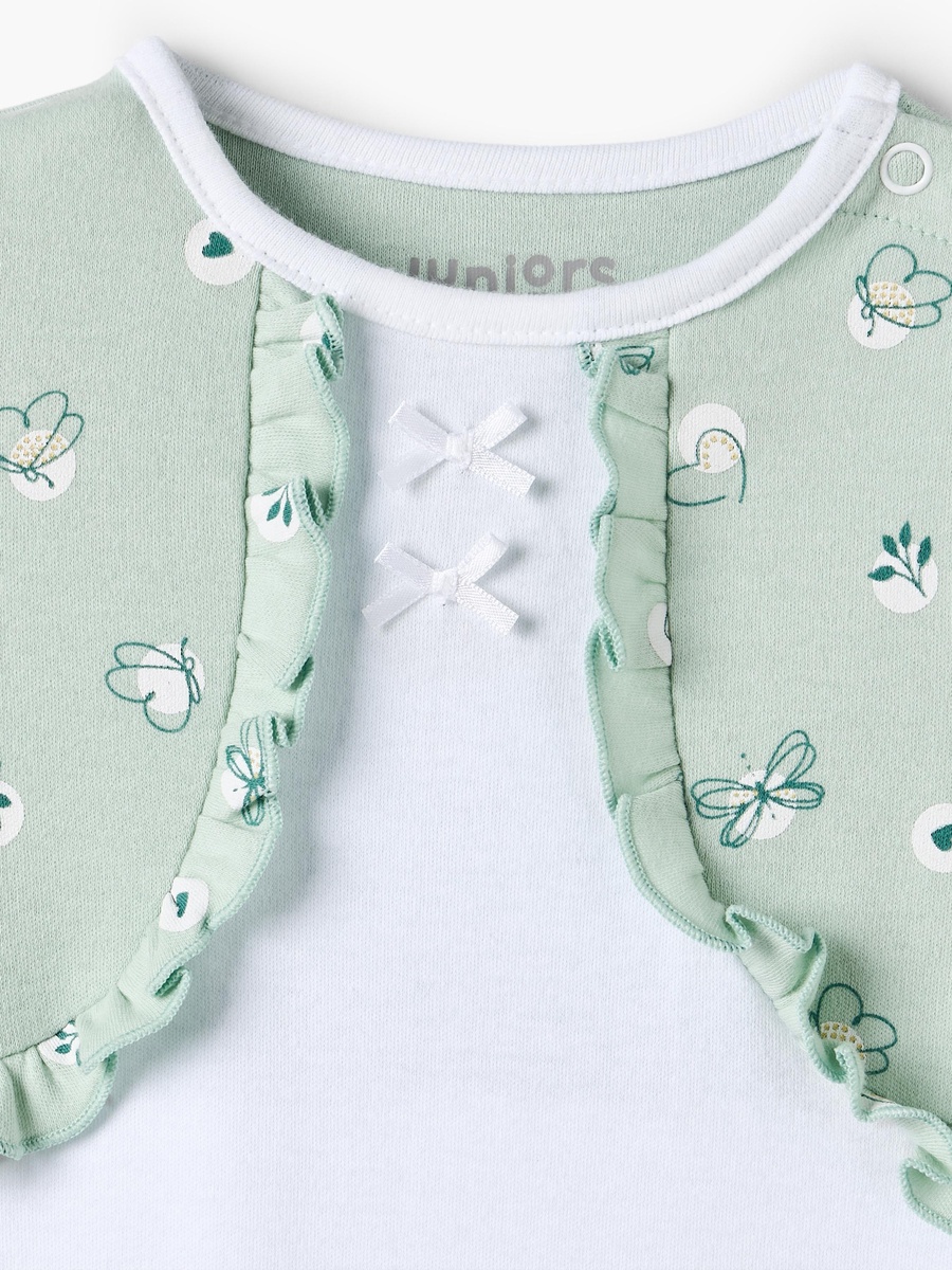Cotton Round Neck Long Sleeves Sleepsuit with Bolero Overlay