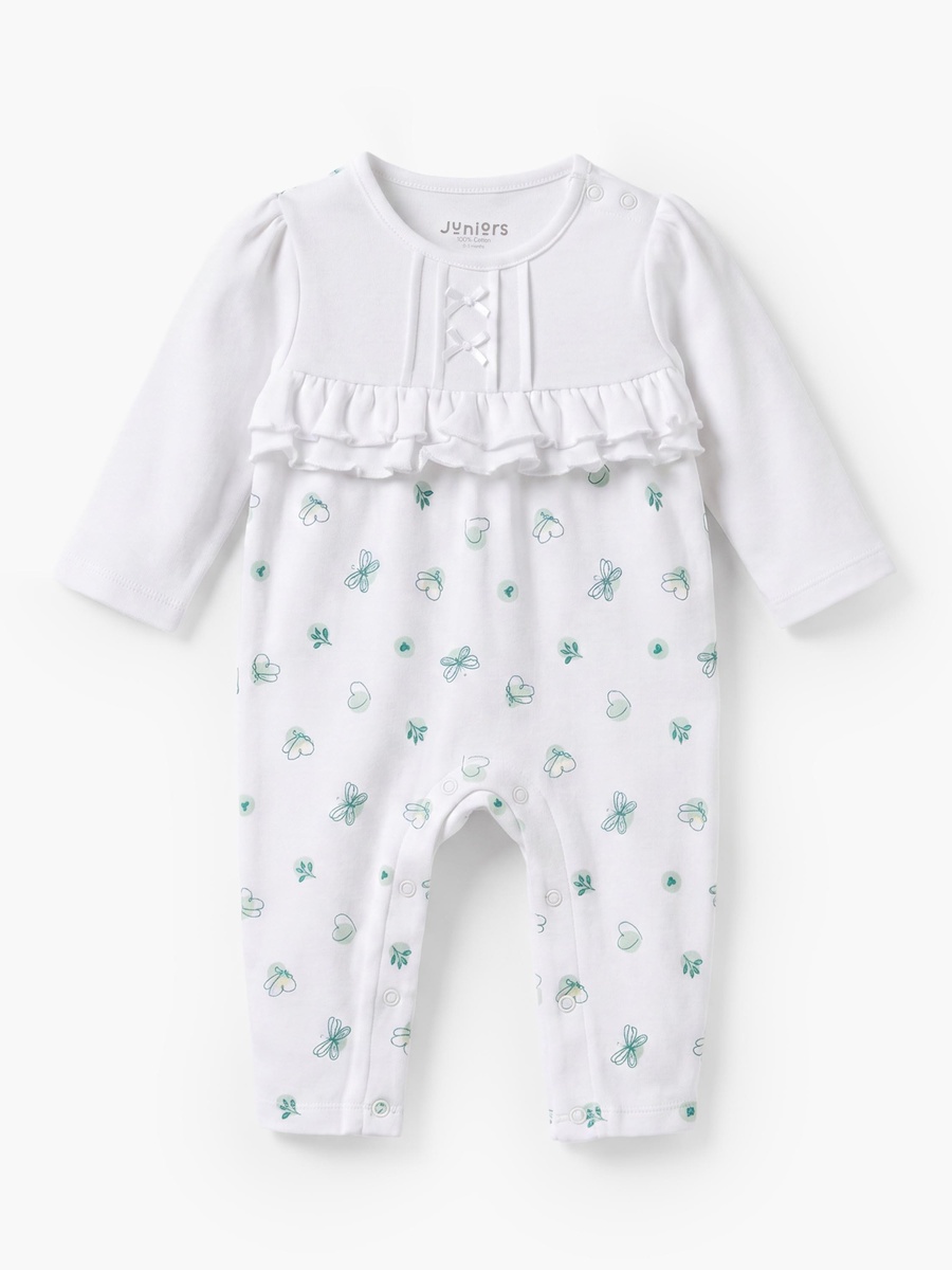 Cotton Round Neck Long Sleeves Sleepsuit with Ruffle Detail