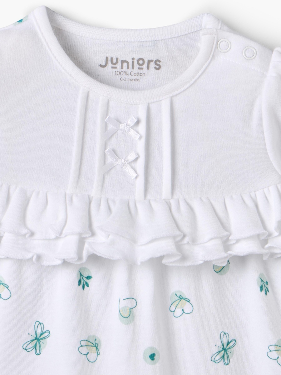Cotton Round Neck Long Sleeves Sleepsuit with Ruffle Detail