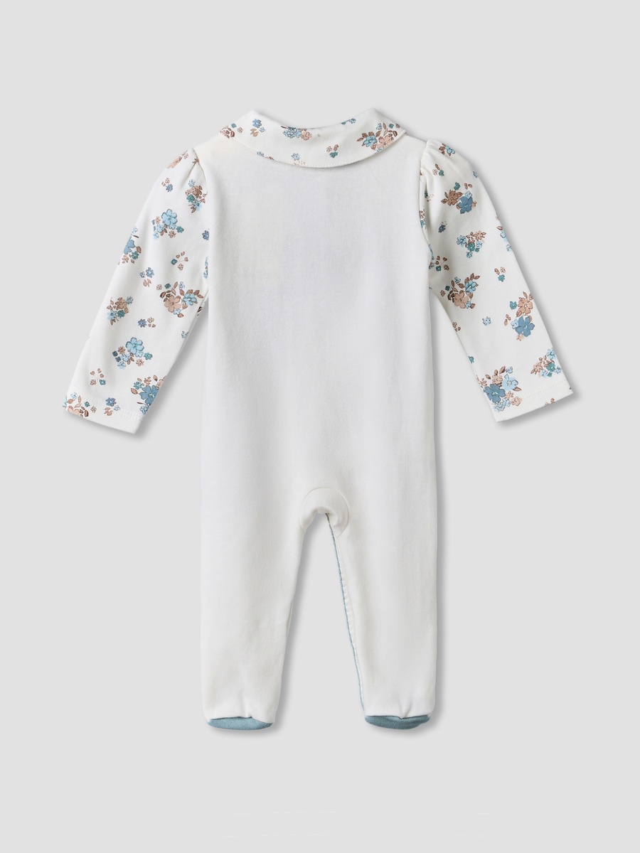 Cotton Collared Long Sleeves Sleepsuit with Floral Print