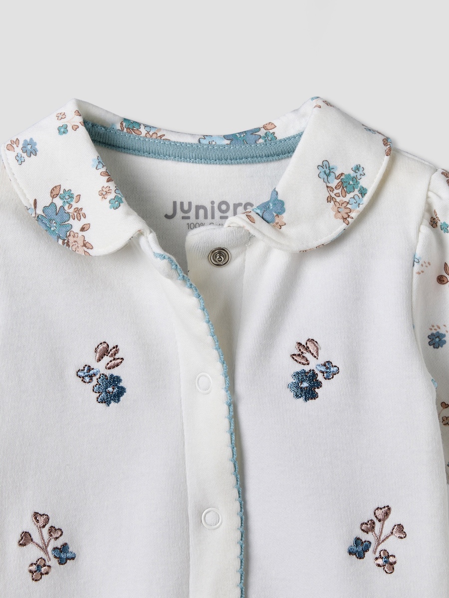 Cotton Collared Long Sleeves Sleepsuit with Floral Print