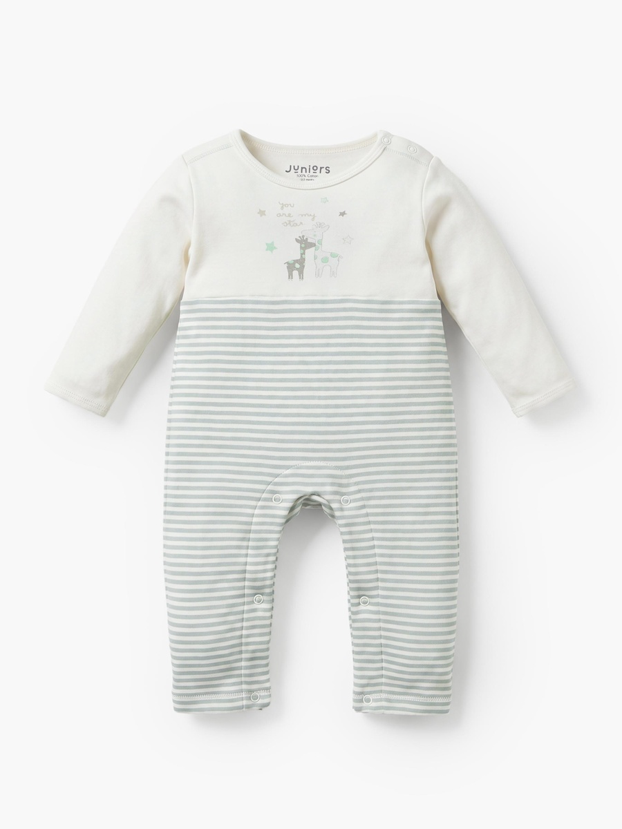 Cotton Crew Neck Long Sleeves Sleepsuit with Giraffe Print