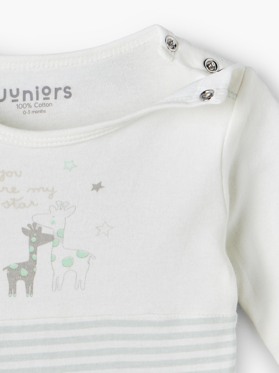 Cotton Crew Neck Long Sleeves Sleepsuit with Giraffe Print
