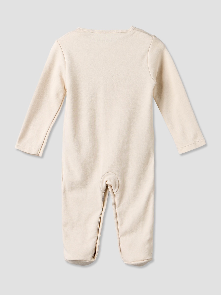 Cotton Crew Neck Long Sleeves Sleepsuit with Bear Applique