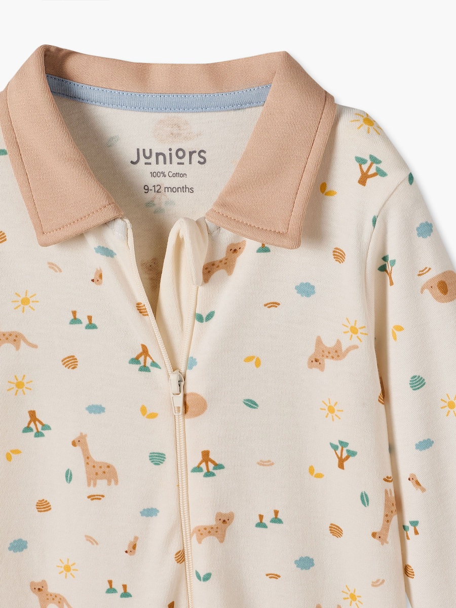 Cotton Collared Long Sleeves Sleepsuit