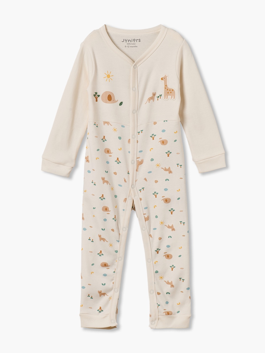 Cotton V Neck Long Sleeves Sleepsuit with Safari Print