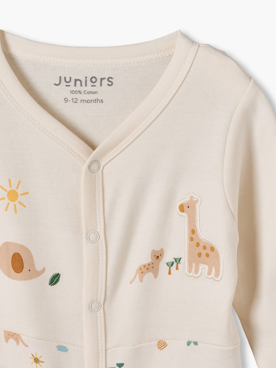 Cotton V Neck Long Sleeves Sleepsuit with Safari Print