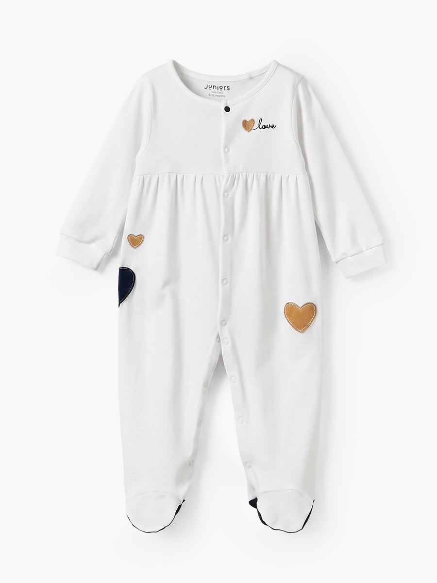 Cotton Round Neck Long Sleeves Sleepsuit with Snap Button Closure