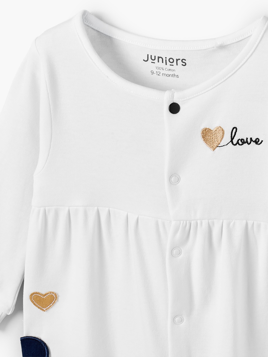 Cotton Round Neck Long Sleeves Sleepsuit with Snap Button Closure