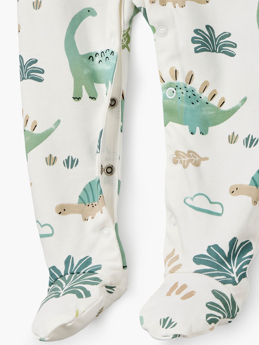 Pack of 2 Cotton Crew Neck Long Sleeves Sleepsuit with Dinosaur Print