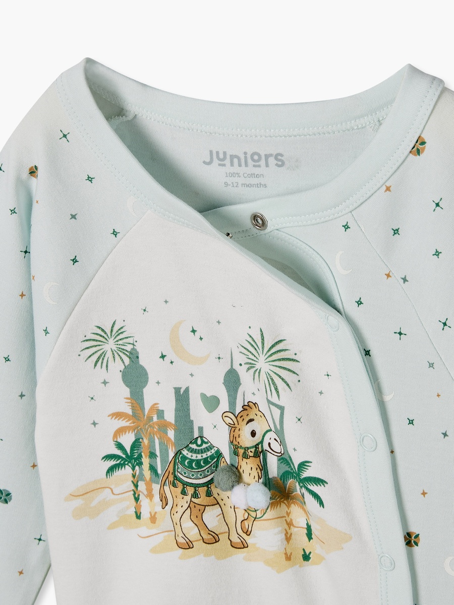 Cotton Crew Neck Long Sleeves Sleepsuit with KSA National Day Print