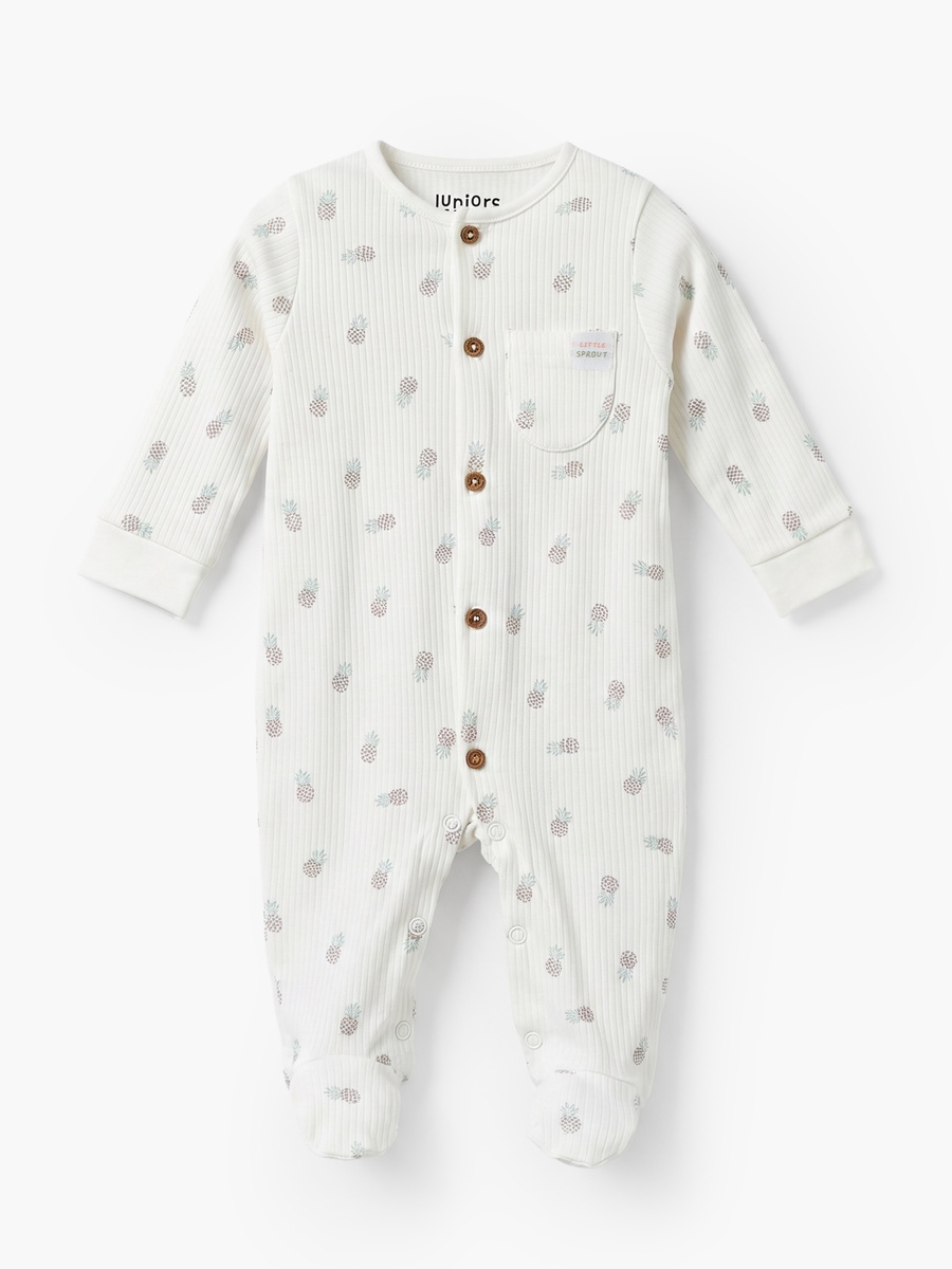 Cotton Crew Neck Long Sleeves Sleepsuit with Pineapple Print