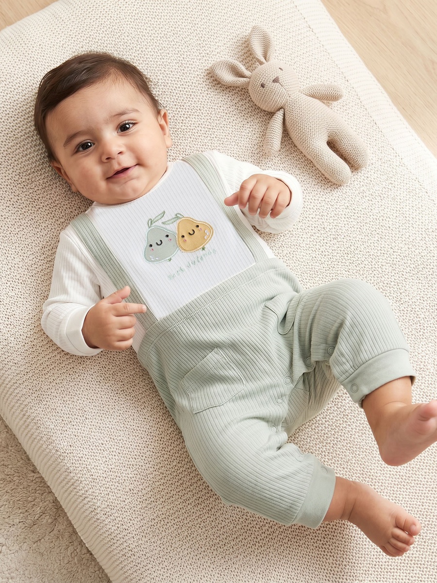 Cotton Crew Neck Long Sleeves Sleepsuit with Fruit Embroidery
