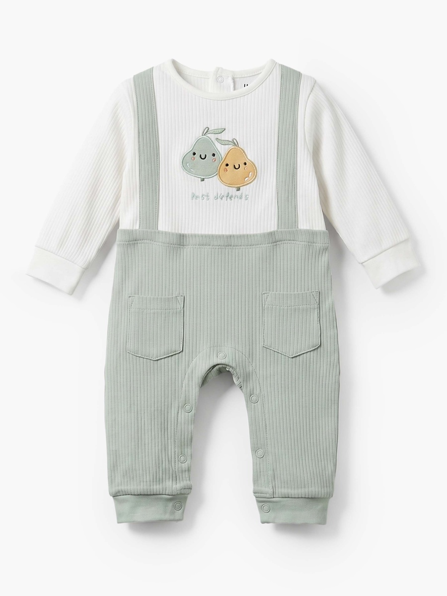 Cotton Crew Neck Long Sleeves Sleepsuit with Fruit Embroidery