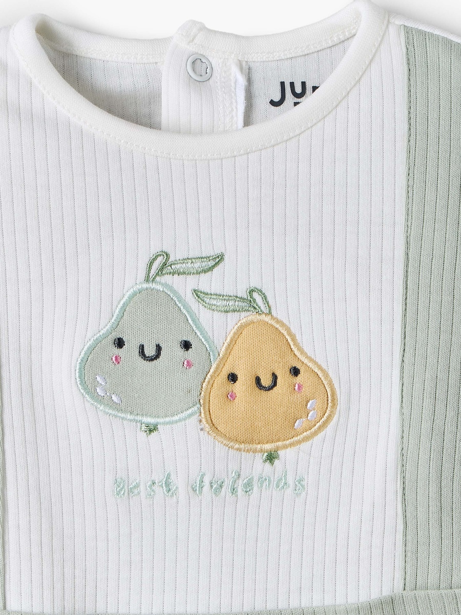 Cotton Crew Neck Long Sleeves Sleepsuit with Fruit Embroidery