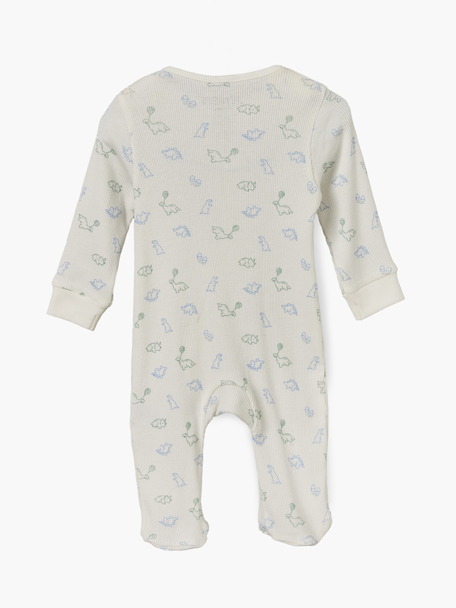 Cotton Round Neck Long Sleeves Sleepsuit with Dinosaur Print