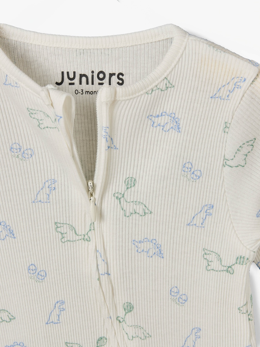 Cotton Round Neck Long Sleeves Sleepsuit with Dinosaur Print