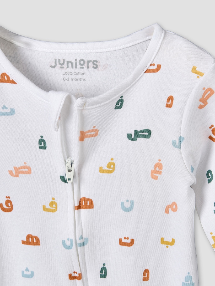 Cotton Crew Neck Long Sleeves Sleepsuit with Alphabet Print