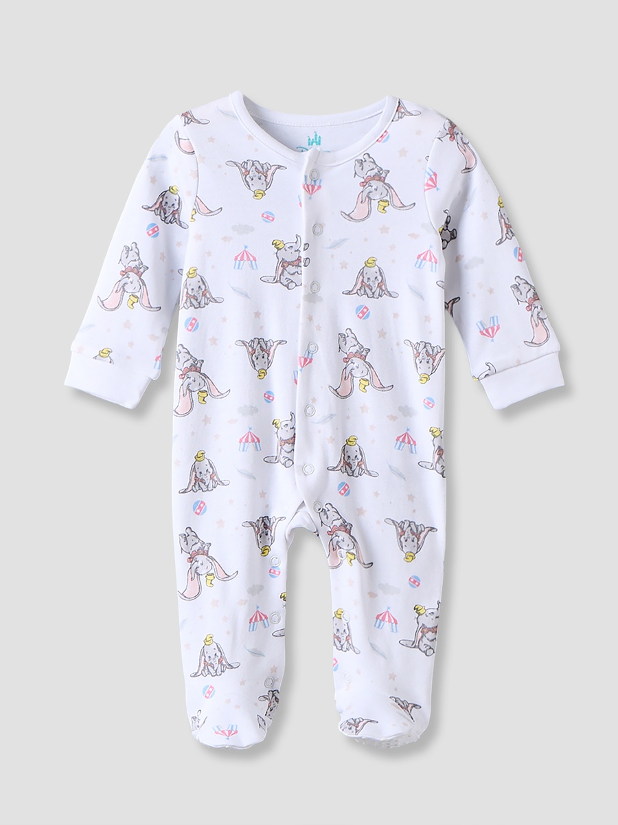 Cotton Crew Neck Long Sleeves Sleepsuit with Dumbo Print
