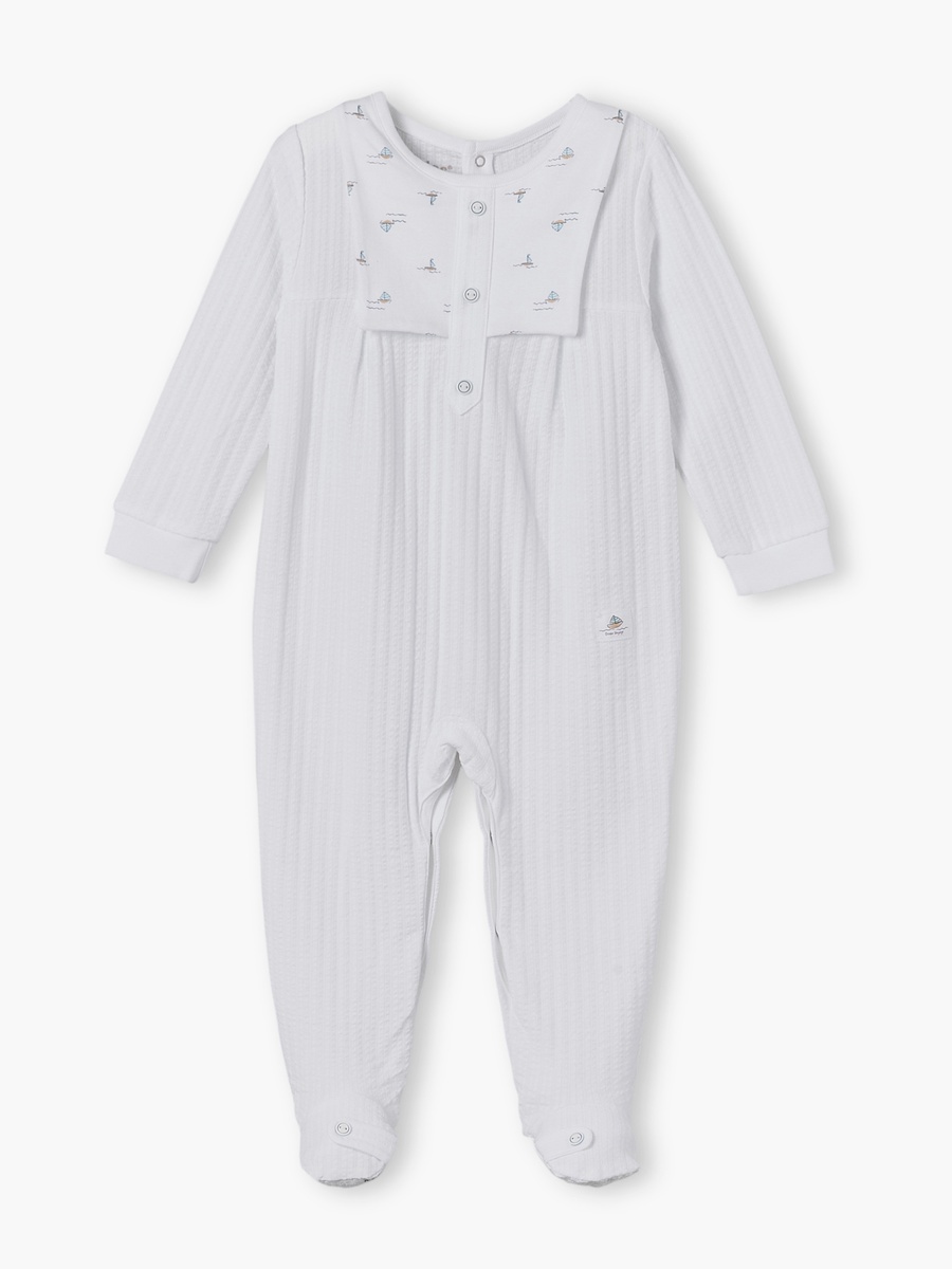 Cotton Round Neck Long Sleeves Sleepsuit with Ribbed Design