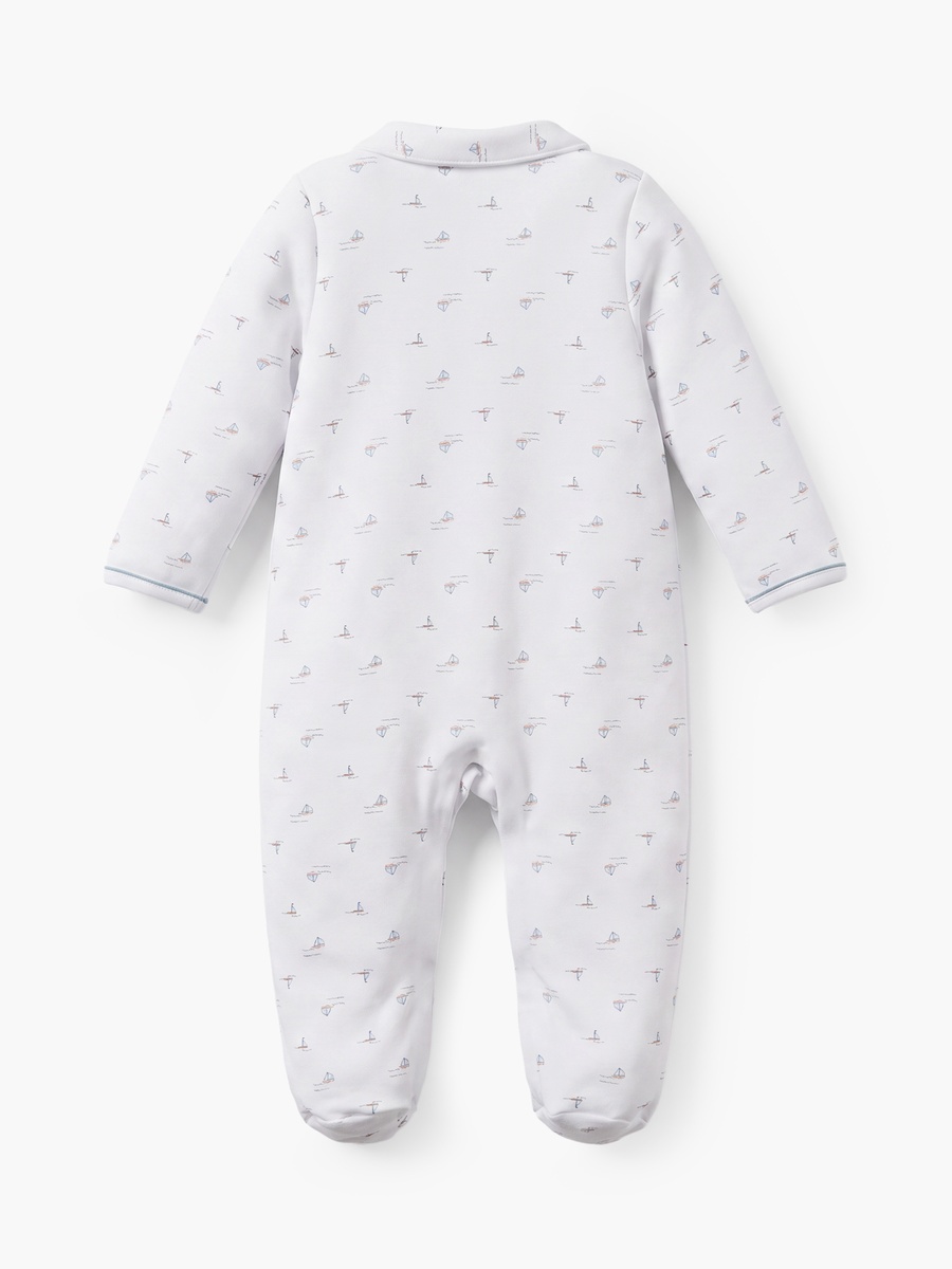 Cotton Collared Long Sleeves Sleepsuit with Boat Print