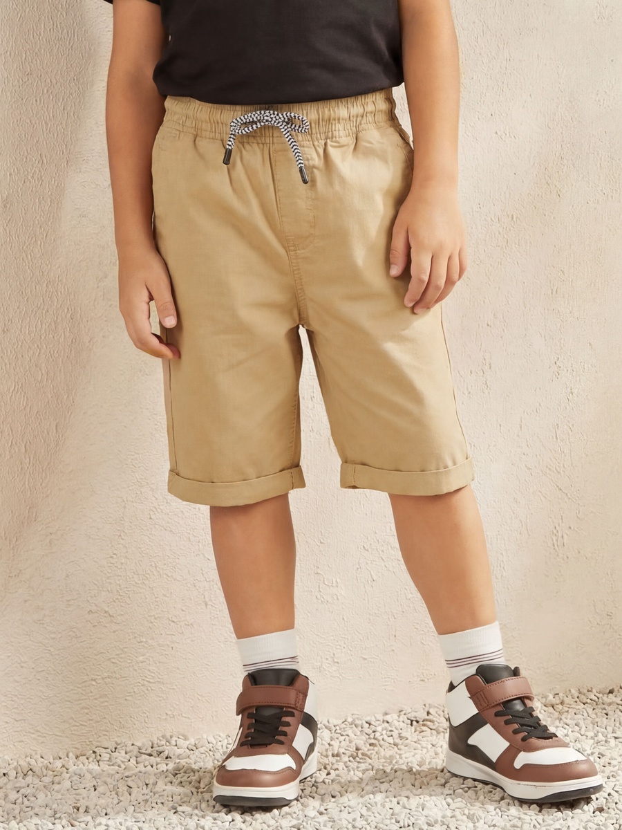 Solid Shorts with Drawstring Closure