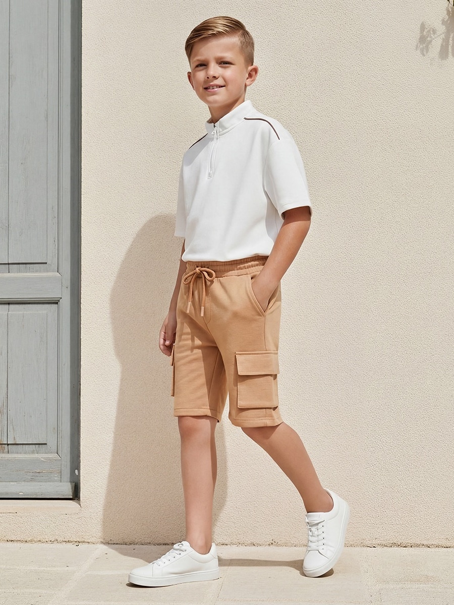 Knee Length Elasticated Drawstring Waist Cargo Shorts