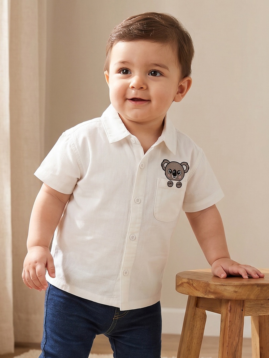 Collared Short Sleeves Shirt with Koala Embroidery