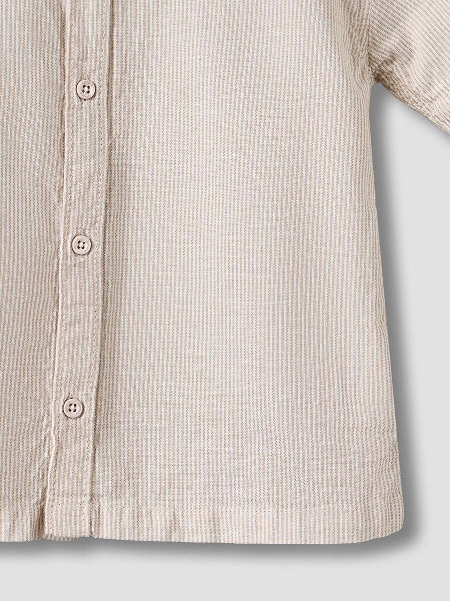 Mandarin Collar Short Sleeves Shirt with Stripes