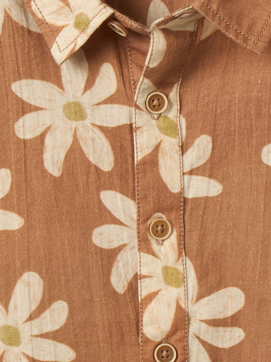 Collared Short Sleeves Shirt and Shorts Set with Floral Print