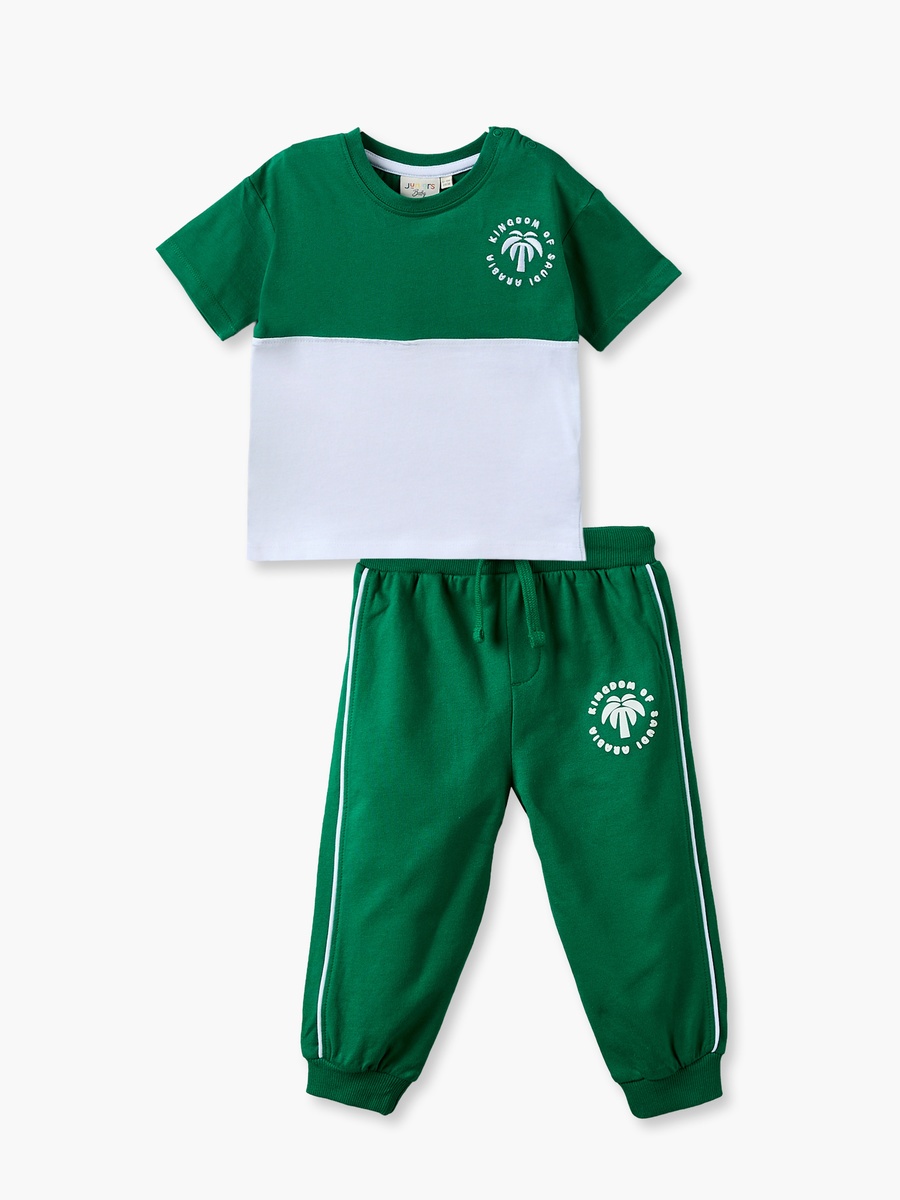 Crew Neck Short Sleeves T-Shirt and Joggers Set with KSA National Day Print