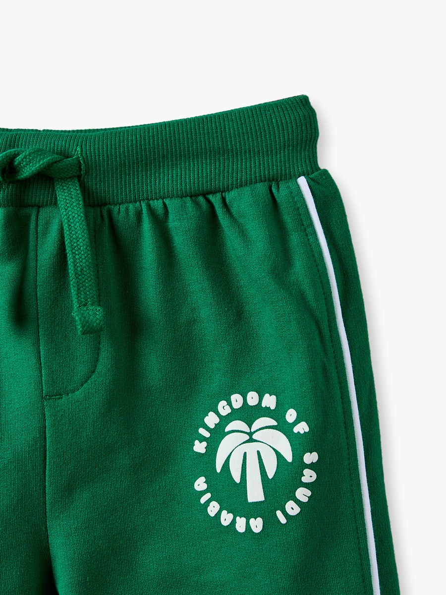 Crew Neck Short Sleeves T-Shirt and Joggers Set with KSA National Day Print